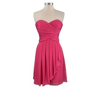 David’s Bridal Begonia Pink Cascade Ruffle Strapless Bridesmaid Dress